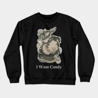 The Candy Lover Ferret - I Want Candy -White Outlined Version Crewneck Sweatshirt